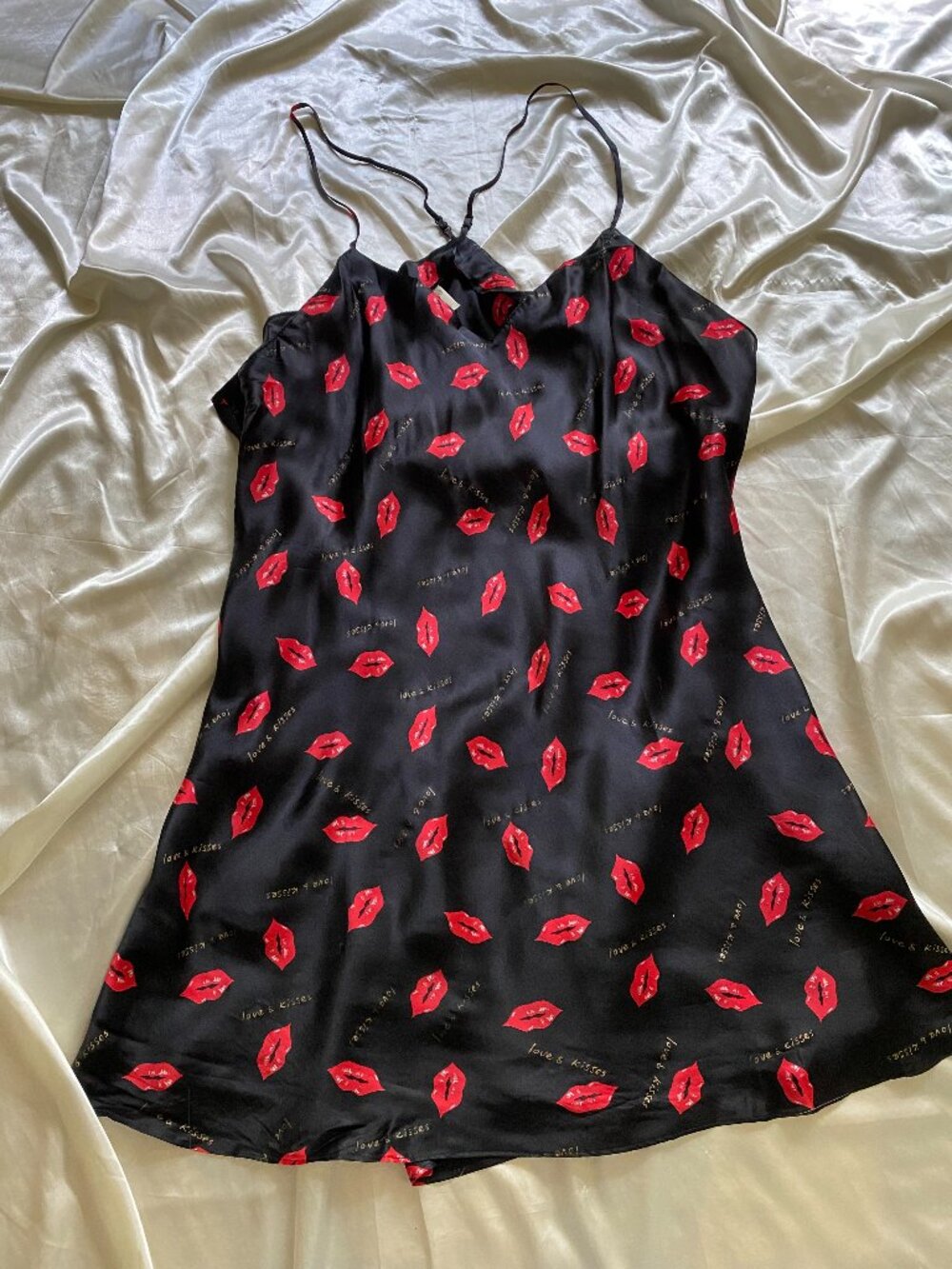 Y2K 100% Silk Lip Print Satin Half Slip 3X Plus Sexy Valentine's Love